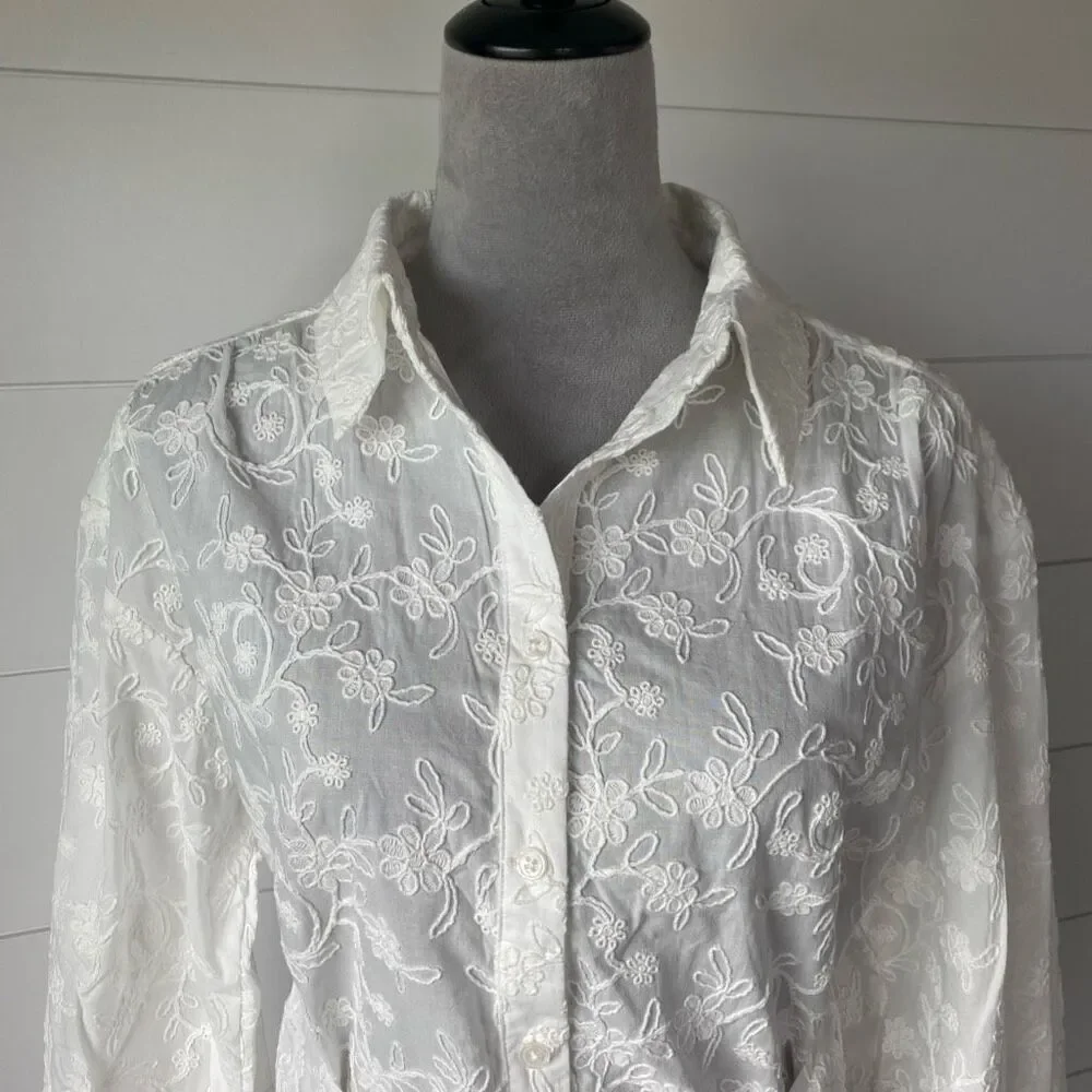 SUPER NATURAL BY SECRET MISSION SKIPE SHIRT EMBROIDERED WHITE DRESS SIZE S $425 - Picture 2 of 12
